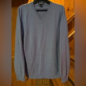 Lands End Blue 100% Cashmere Mens XL V-Neck Sweater